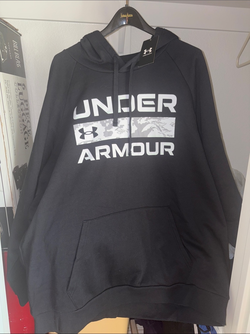 Under Armour Black Crewneck Hoodie with White Logo and Camo Accent